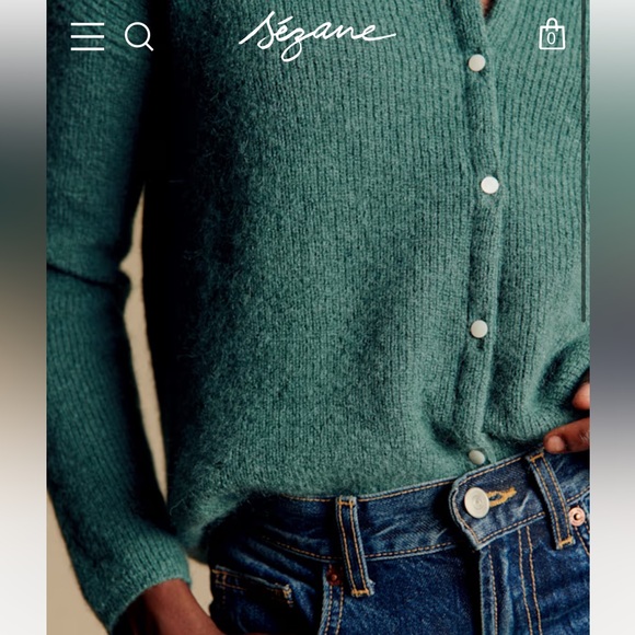 Sezane Gaspard Dark Green Cardigan Sweater - Womens Small - Picture 3 of 6